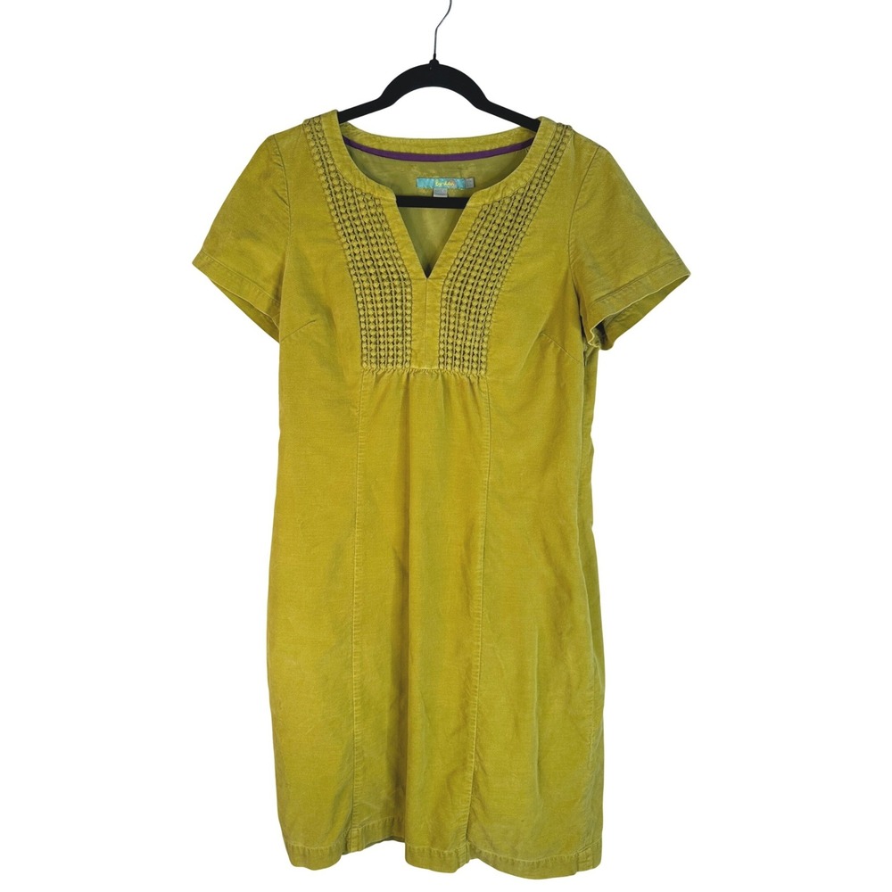 Boden Women's Mustard Yellow Embroidered Velveteen Shift Dress Size 8 - Picture 2 of 7